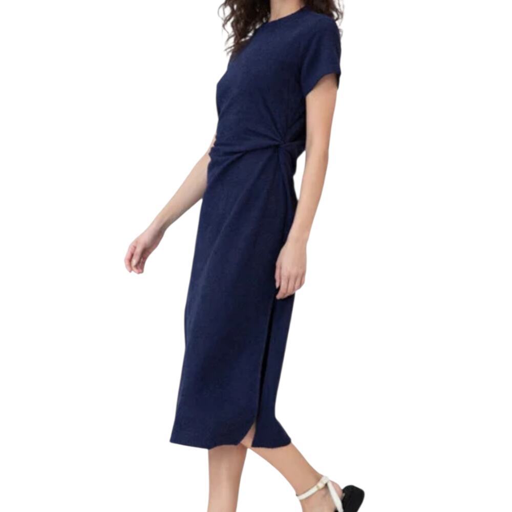 Women's Tayna Taylor Navy Blue Short Sleeve Aurora Terry Dress Elevated Beach M - Picture 4 of 16